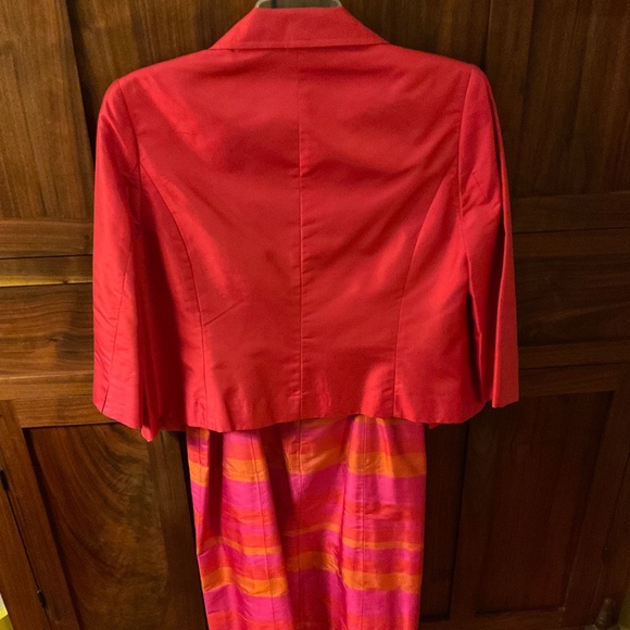 Ann Taylor Silk cocktail dress in fushia and orange. - Picture 2 of 8